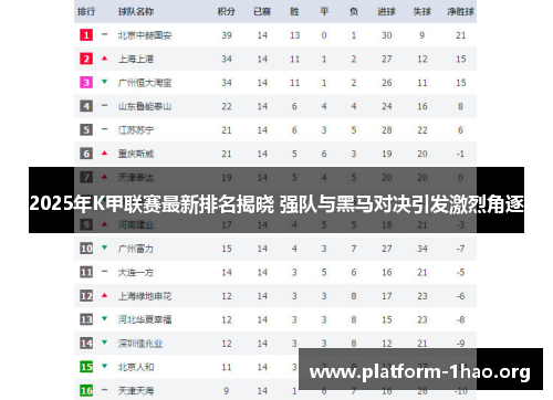 2025年K甲联赛最新排名揭晓 强队与黑马对决引发激烈角逐